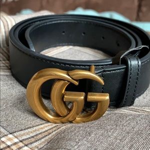 GG Marmont Leather Belt and Brass Buckle
